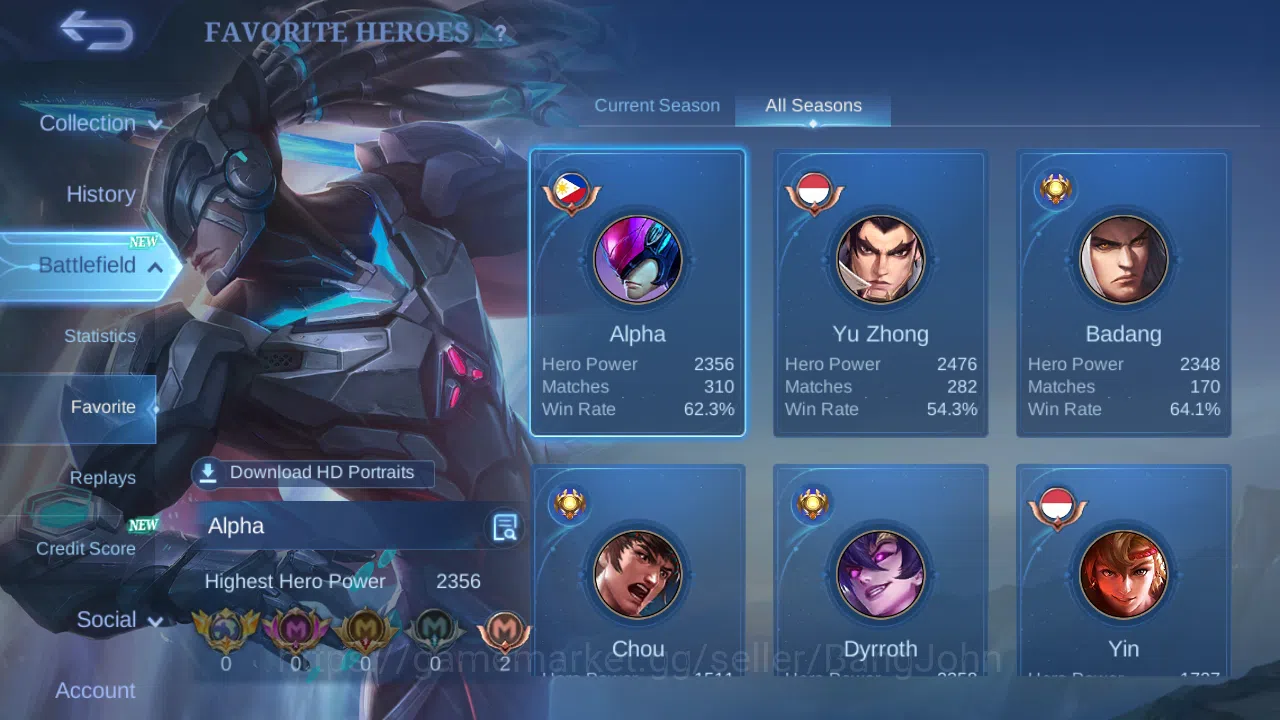 Mobile Legends: Bang Bang Accounts Others Hero 97 | Skin 133 | 1 Starlight Card | Zenith Vexana | Luckybox (Saber ,Akai 4