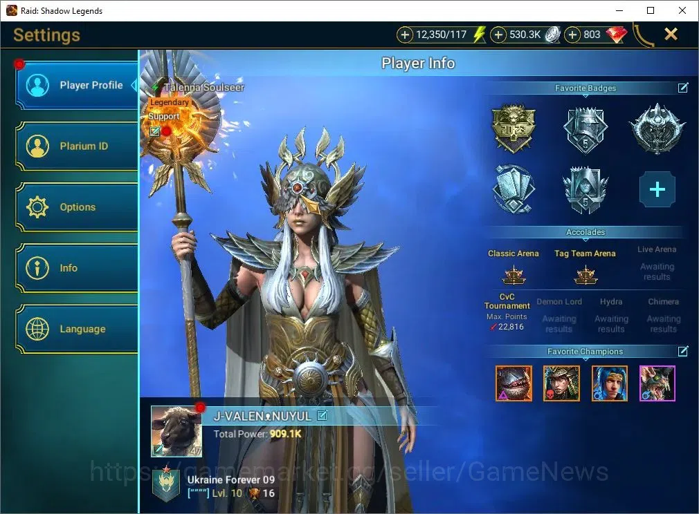 Raid: Shadow Legends Accounts Mid-Game Lv 47|916K Power|23 Legend(Talenna,Ninja,Harima,Artax,Chalco,Mc 2
