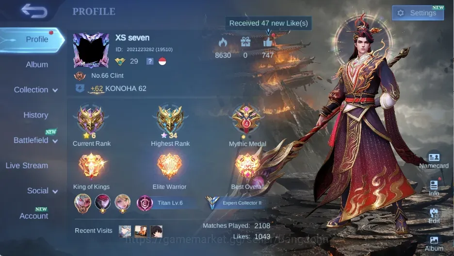 Mobile Legends: Bang Bang Accounts Others Global|Skin143|Expert|Sanrio Floryn|LBox Karina|10th: Layla|LB 1