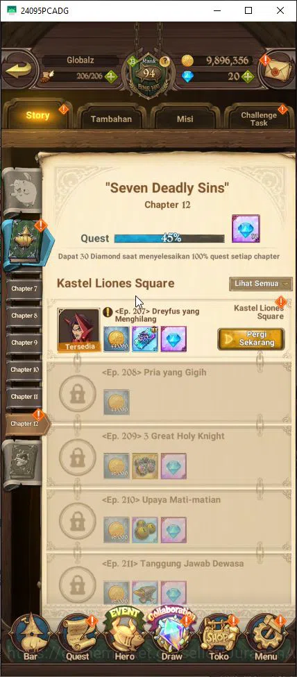 The Seven Deadly Sins: Grand Cross Accounts Midgame Asia|3M CC|1 LR+7 UR |Merlin4/6,DemonKing2/6,Meliodas2/6,M&E,K&D,GOT 3