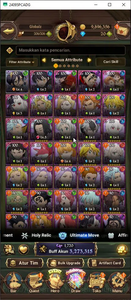 The Seven Deadly Sins: Grand Cross Accounts Midgame Asia|3M CC|1 LR+7 UR |Merlin4/6,DemonKing2/6,Meliodas2/6,M&E,K&D,GOT 6