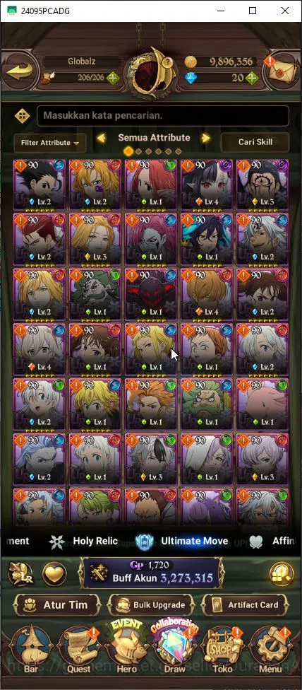 The Seven Deadly Sins: Grand Cross Accounts Midgame Asia|3M CC|1 LR+7 UR |Merlin4/6,DemonKing2/6,Meliodas2/6,M&E,K&D,GOT 7