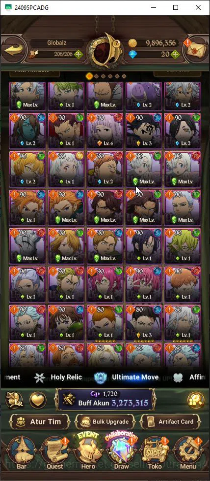 The Seven Deadly Sins: Grand Cross Accounts Midgame Asia|3M CC|1 LR+7 UR |Merlin4/6,DemonKing2/6,Meliodas2/6,M&E,K&D,GOT 8