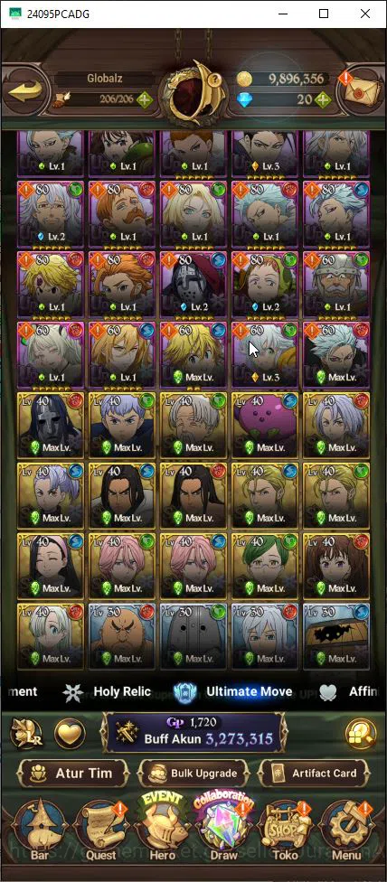 The Seven Deadly Sins: Grand Cross Accounts Midgame Asia|3M CC|1 LR+7 UR |Merlin4/6,DemonKing2/6,Meliodas2/6,M&E,K&D,GOT 9