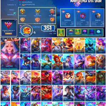 Mobile Legends: Bang Bang Accounts 🔥 #4022 🔥 351 Skins 💎 Legend Lunox Divine Goddess 👑 Exalted Collector III ⚔️