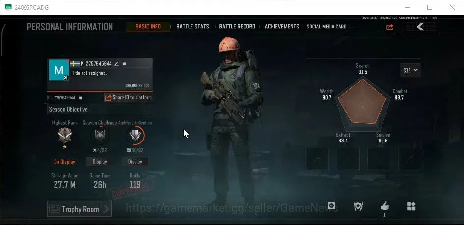 Arena Breakout Accounts High-End MOBILE Lv30|SV 27M|CV 12M|Peace Set|Groza SS,Scarl SS,AK12 GM,MK14 HEP,Mosin ET|CN Off|Log 2