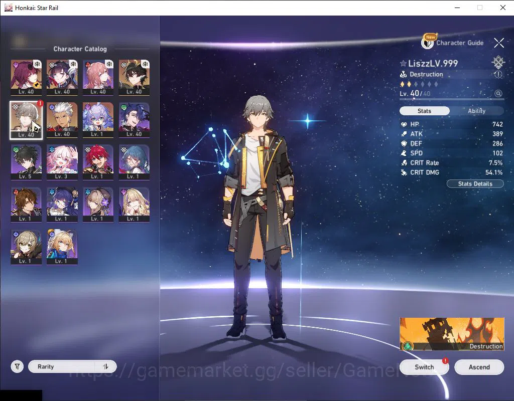 Honkai Star Rail Accounts Mid Game Asia|TL 33|10,8K SJ+40 Pass|4 Limited| [Hysilens,Kafka,Archer,Dan Heng PT] |Male 4
