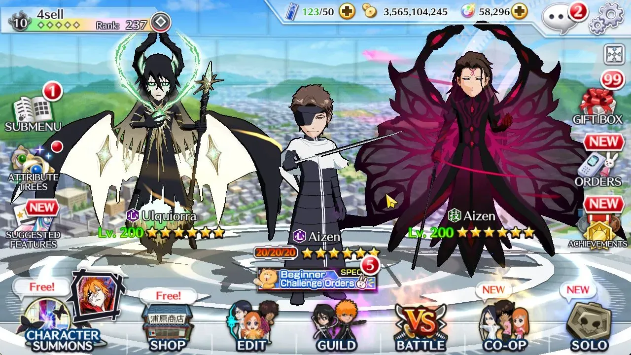 Bleach: Brave Souls Accounts High-End Global |1,3M BP+58K Orb|1 MT| End Game | Aizen TYBW26| Aizen,Ulquiorra 11th 1