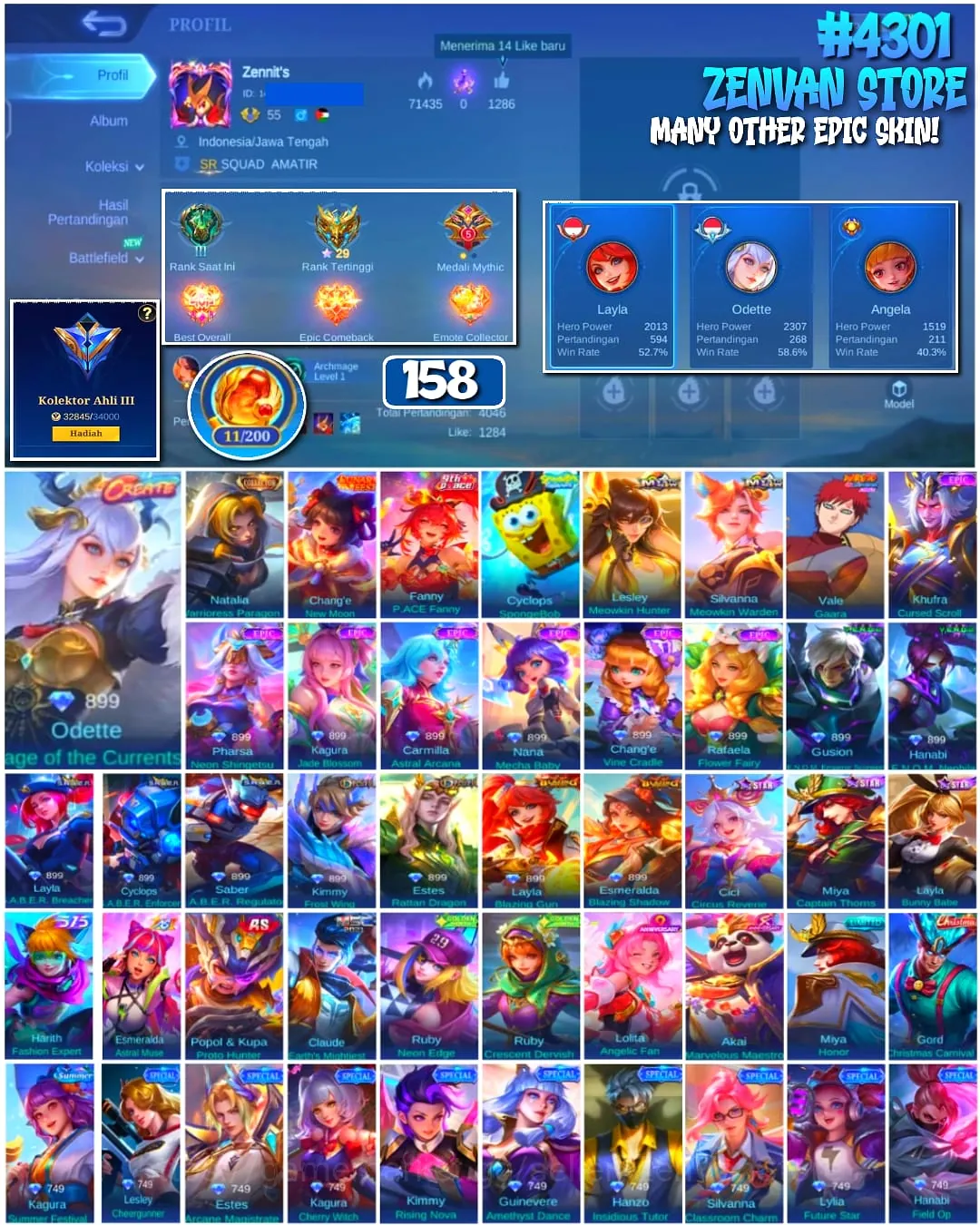 Mobile Legends: Bang Bang Accounts #4301 158 Skins | Natalia Warrioress Paragon (COLLECTOR) | Vale Gaara (NARUTO) | Cyclops 1