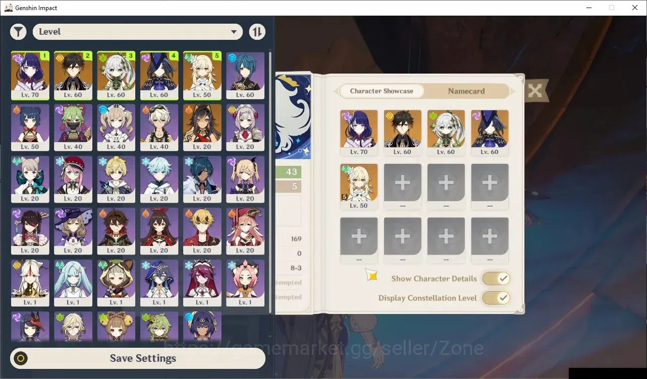 Genshin Impact Accounts Others ASIA|AR 43|4 Limited 5*CHAR (Raiden,Zhongli, Nahida, Chlorinde)||Low Explore|Check 2