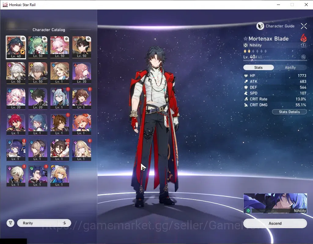 Honkai Star Rail Accounts Others Asia|TL 39|5 Limited|Mortenax Blade,Evanescia,Huohuo E1,Jing Yuan,Dante|Planacardia|Male 4