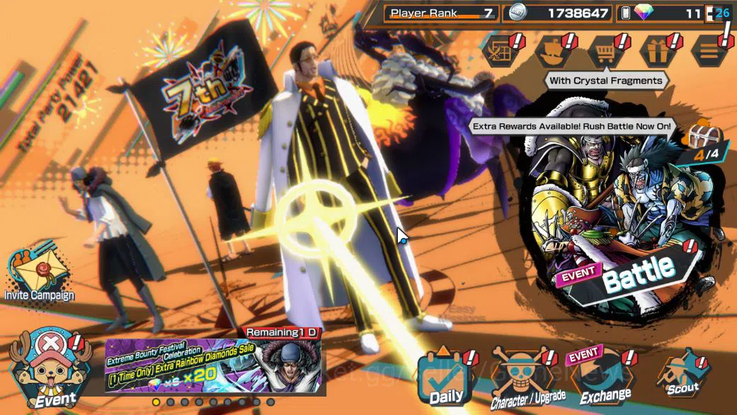 One Piece Bounty Rush Accounts Starter Global|6 EX|5elders Saturn,BP Kuzan,Onigashima Zoro,KOP Roger,Gear5