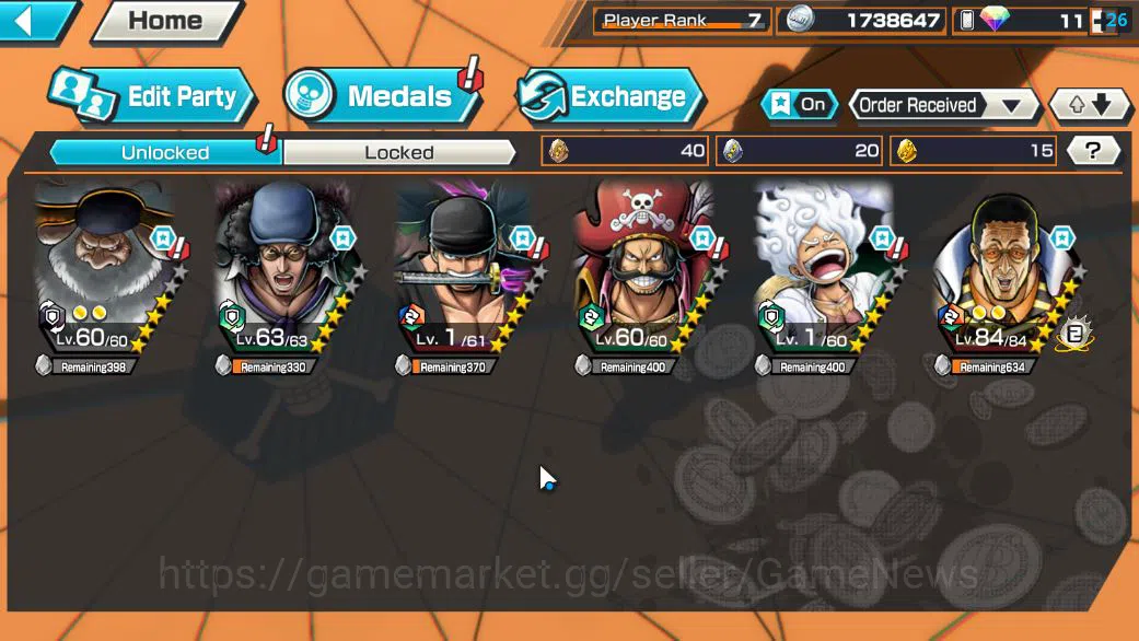 One Piece Bounty Rush Accounts Starter Global|6 EX|5elders Saturn,BP Kuzan,Onigashima Zoro,KOP Roger,Gear5 3