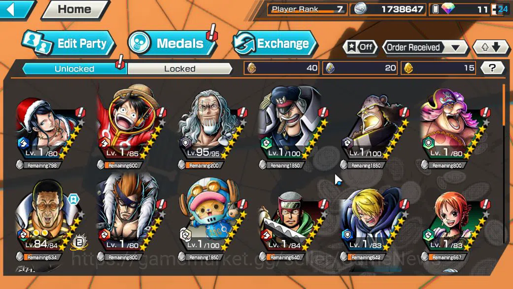 One Piece Bounty Rush Accounts Starter Global|6 EX|5elders Saturn,BP Kuzan,Onigashima Zoro,KOP Roger,Gear5 4