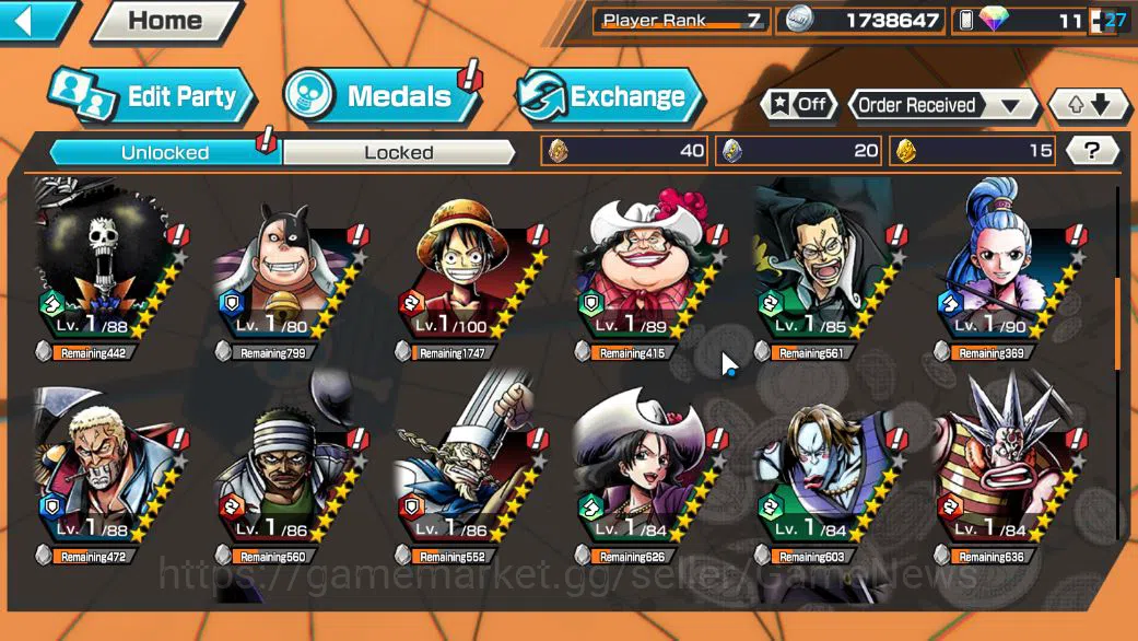 One Piece Bounty Rush Accounts Starter Global|6 EX|5elders Saturn,BP Kuzan,Onigashima Zoro,KOP Roger,Gear5 5