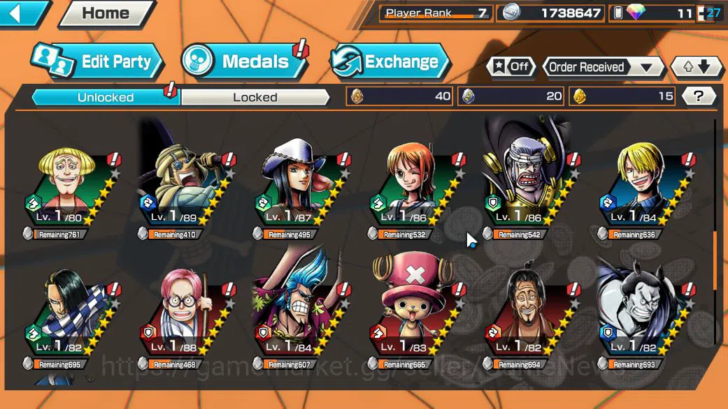 One Piece Bounty Rush Accounts Starter Global|6 EX|5elders Saturn,BP Kuzan,Onigashima Zoro,KOP Roger,Gear5 6