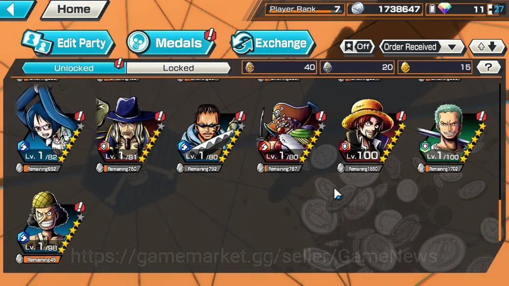 One Piece Bounty Rush Accounts Starter Global|6 EX|5elders Saturn,BP Kuzan,Onigashima Zoro,KOP Roger,Gear5 7