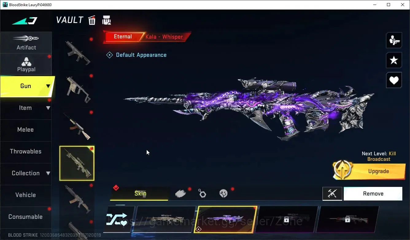 Blood Strike Accounts Others ASIA|1 ETERNAL: Kala-Whisper|2 ULTRA: M700-Iridian,Nacho-Pitch Strike|1 OPM|4 LEGENDARY Guns|2 4