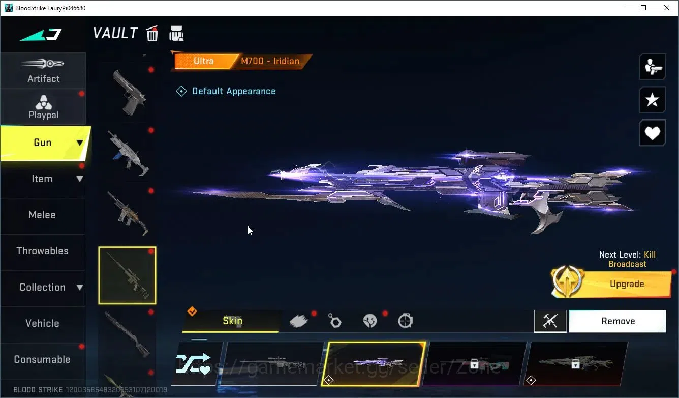Blood Strike Accounts Others ASIA|1 ETERNAL: Kala-Whisper|2 ULTRA: M700-Iridian,Nacho-Pitch Strike|1 OPM|4 LEGENDARY Guns|2 5