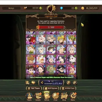 The Seven Deadly Sins: Grand Cross Accounts Endgame Global|5,4M CC|7 LR 7 UR |Nmeli6/6,LMeli2/6,Roxy M2/6,King FK3/6,P