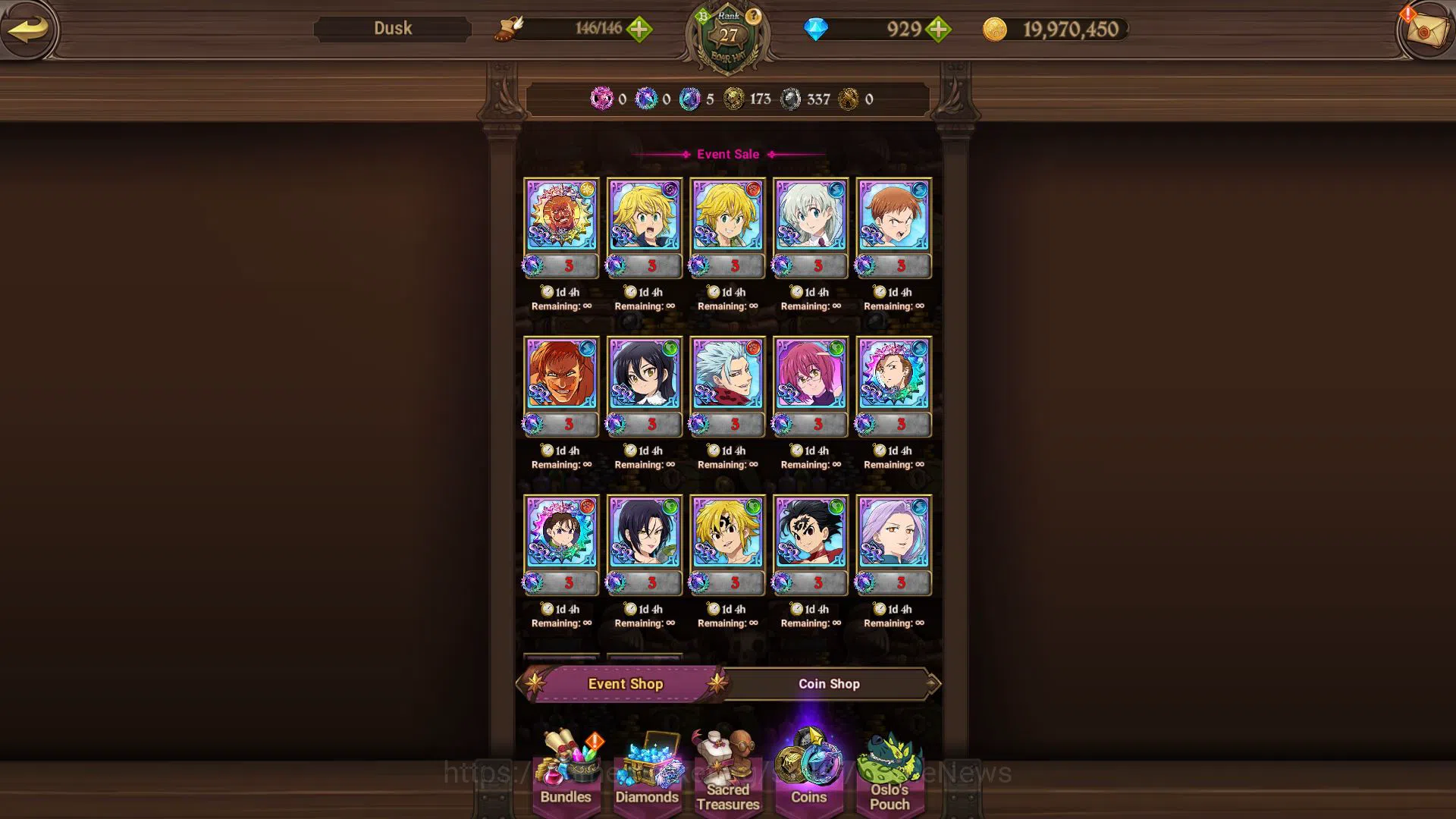 The Seven Deadly Sins: Grand Cross Accounts Starter Global |696 K CC|Starter CH 4|929 Dm| 3 UR | Merlin&Escanor, Gowther 8