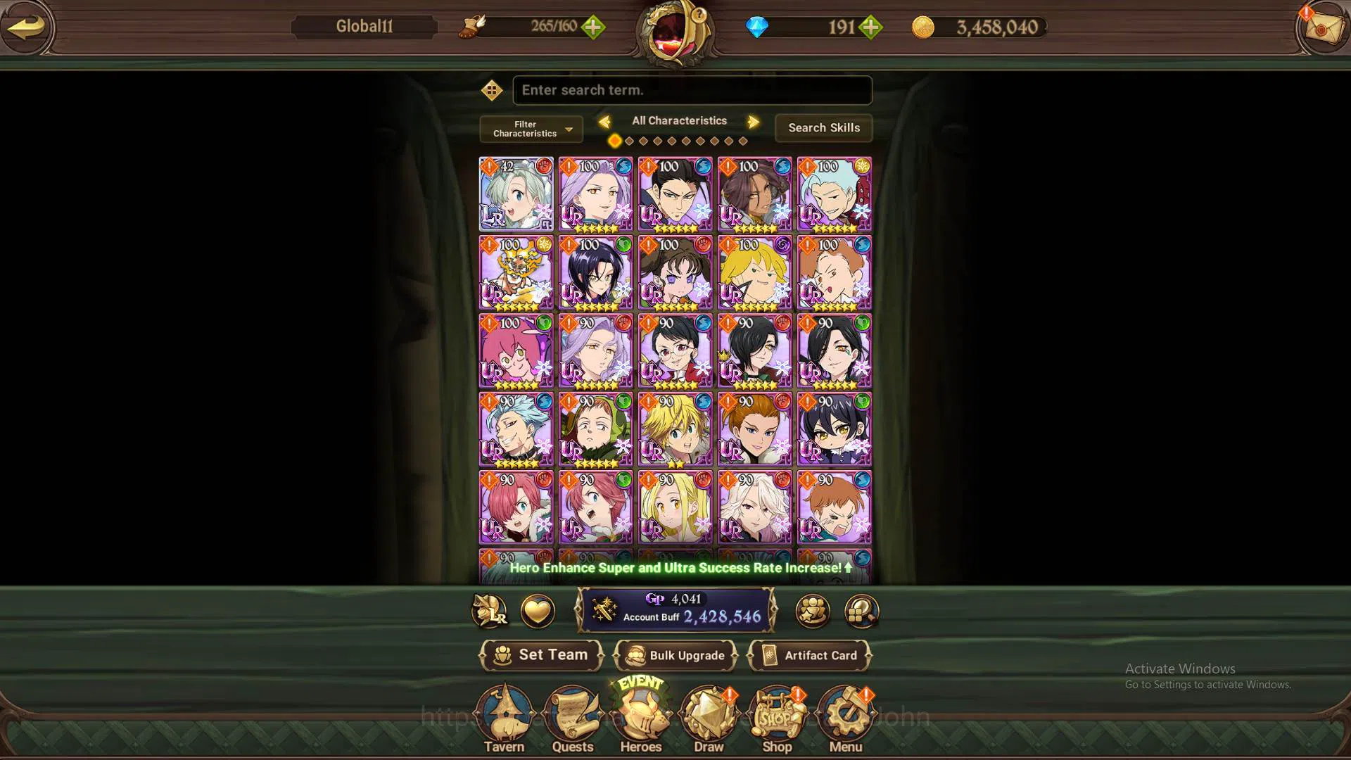 The Seven Deadly Sins: Grand Cross Accounts Others GLOBAL|2.4M CC|DM 191+LS 100|1LR Elizabeth|Collab Kusakabe Sho&Shinra|UR 10