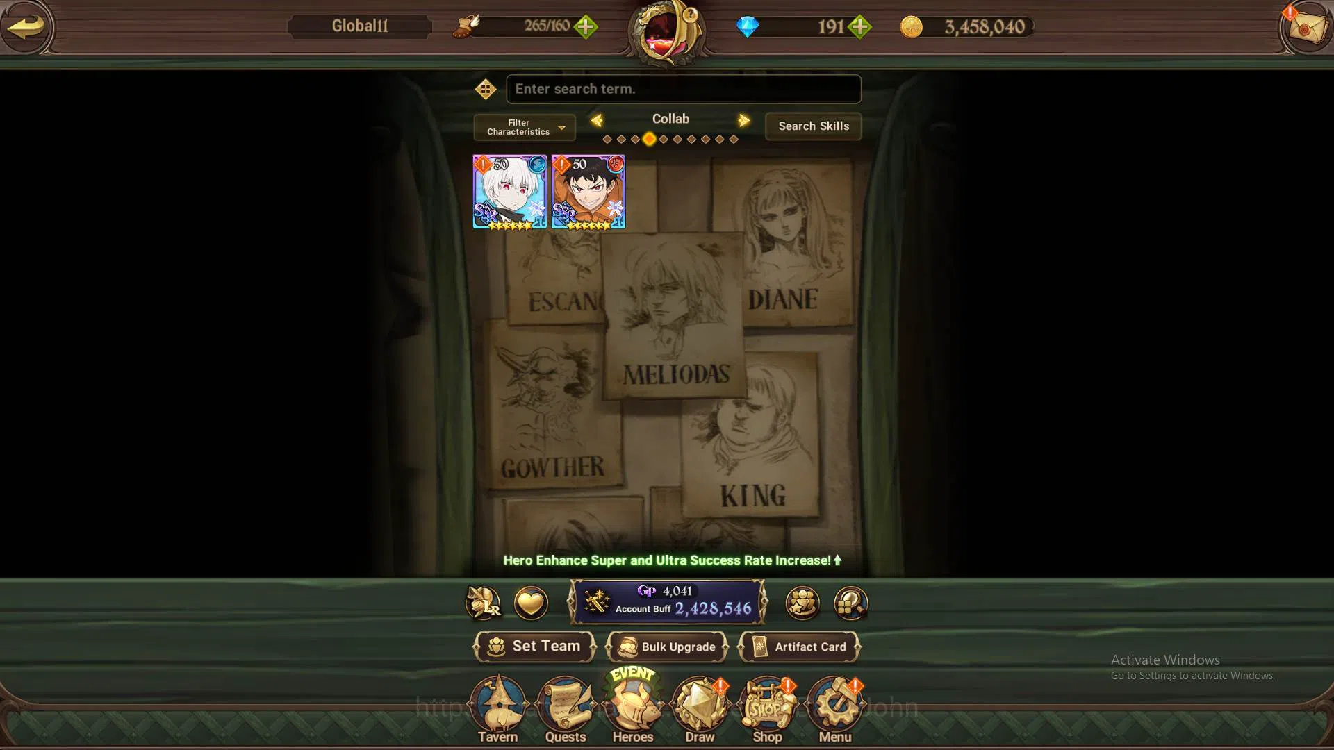 The Seven Deadly Sins: Grand Cross Accounts Others GLOBAL|2.4M CC|DM 191+LS 100|1LR Elizabeth|Collab Kusakabe Sho&Shinra|UR 8