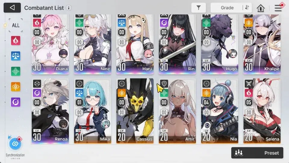 Chaos Zero Nightmare Accounts GLOBAL Lv 42|7 SSR[Renoa+Sign,Diana,Nine,Haru,Khalipe,Rin,Hugo]+10 3