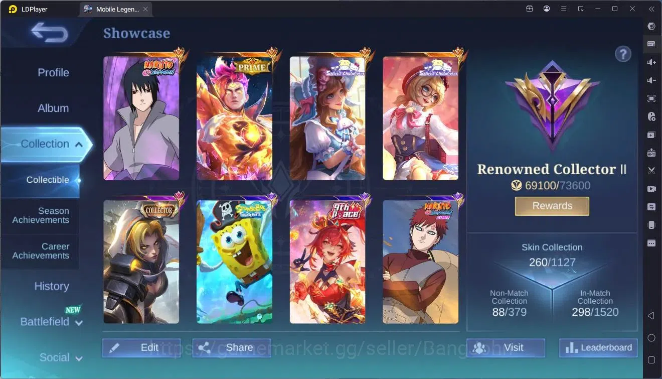 Mobile Legends: Bang Bang Accounts Global |Hero 113|Skin 260|Renowned|Naruto Suyou|Pr image 2