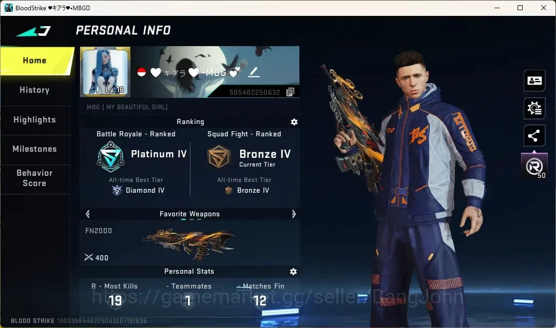 Blood Strike Accounts Others ASIA | 1 TR Gun FN2000 | Striker TR Jack, Enzo Kraken | 2 Ultra Striker | 1 Limited Gun | 4 1