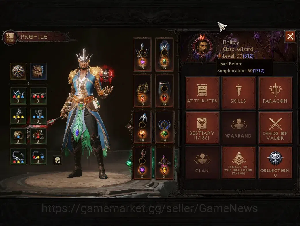 Diablo Immortal Accounts SA-Izual|CS ON|Lv60 (612)|Wizard|CR 37135|Reso 480 image 4