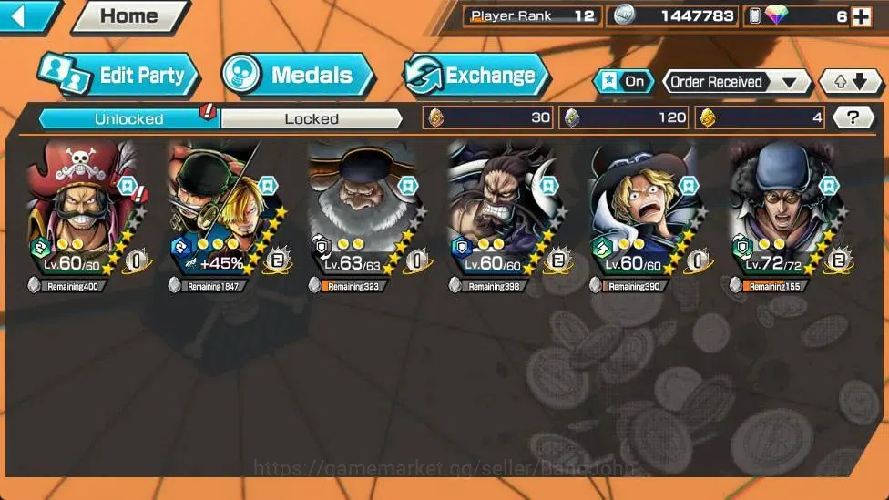 One Piece Bounty Rush Accounts Global |EX 6|PR 12|Gol D. Roger Max,Zoro & Sanji M image 7