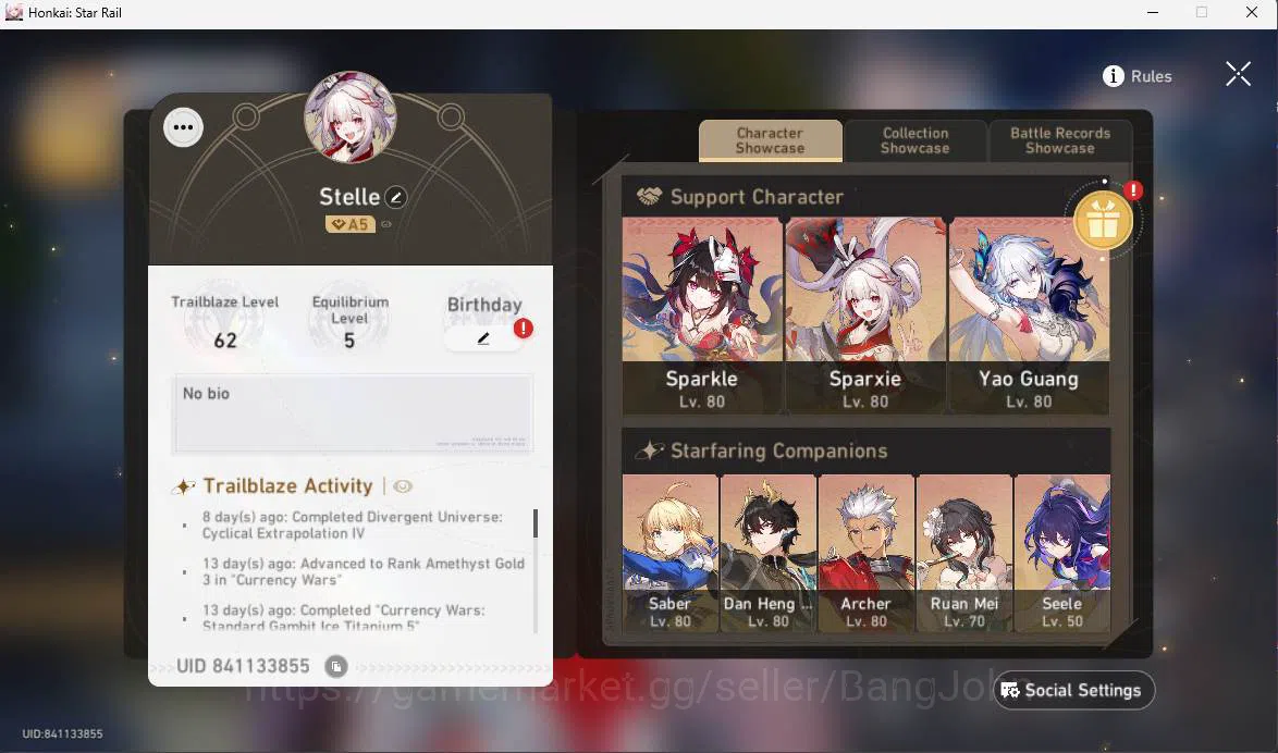 Honkai Star Rail Accounts ASIA|TL 62|Sparxie Prem Team|7 limit|Yao Guang E4, image 3