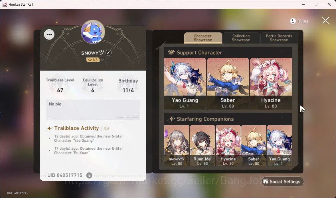 Honkai Star Rail Accounts ASIA|TL 67|7 Limit|Yao Guang,Sunday,Saber,Etc|GCS  image 12