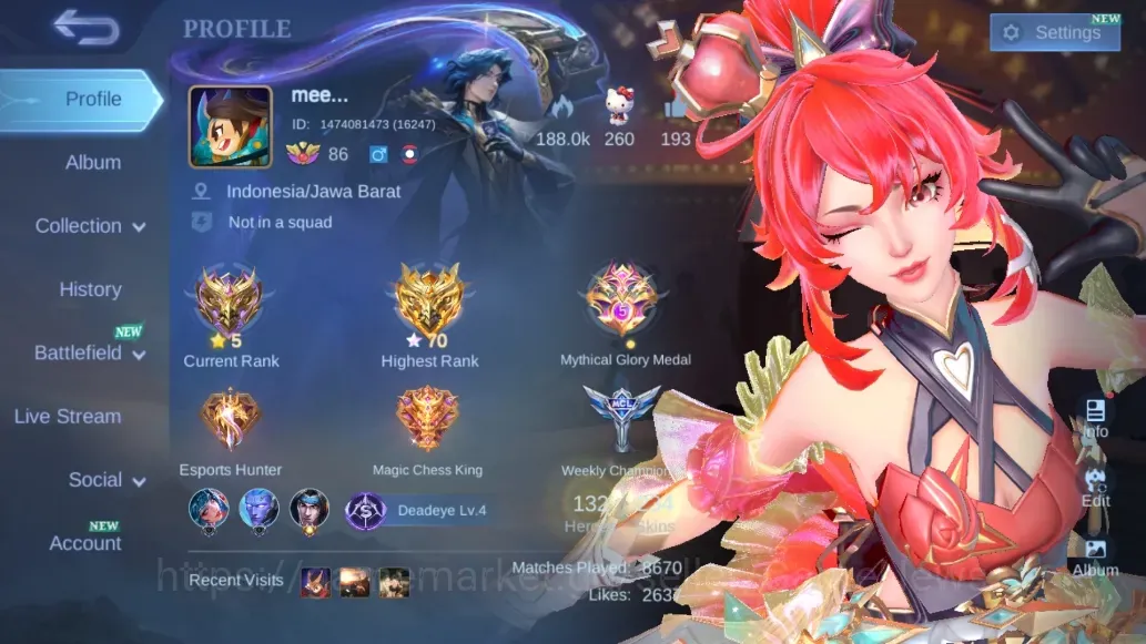 Mobile Legends: Bang Bang Accounts Collector Hero 132|Skin 234|Sanrio Floryn,Luckybox Alice,CC Natalia,Zodiac 1
