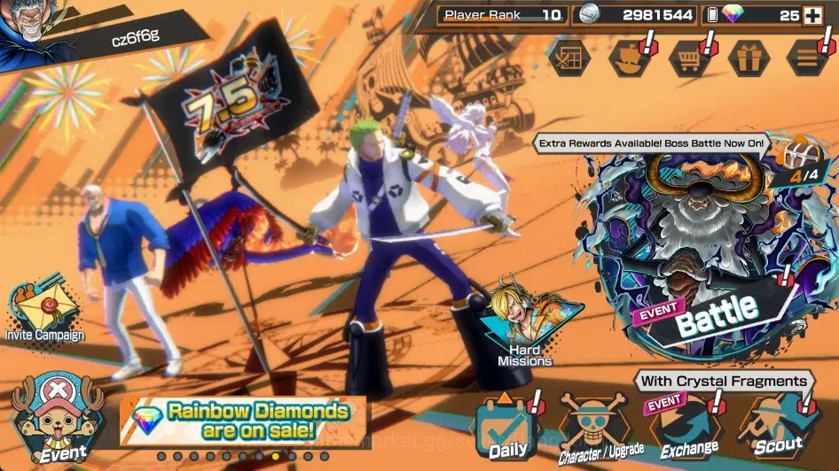 One Piece Bounty Rush Accounts High-End Android|EX6|5Max|TFESt. Marcus Mars Max,LH Monkey D. Garp Max,TW Jewelry Bonney,FWMF 1
