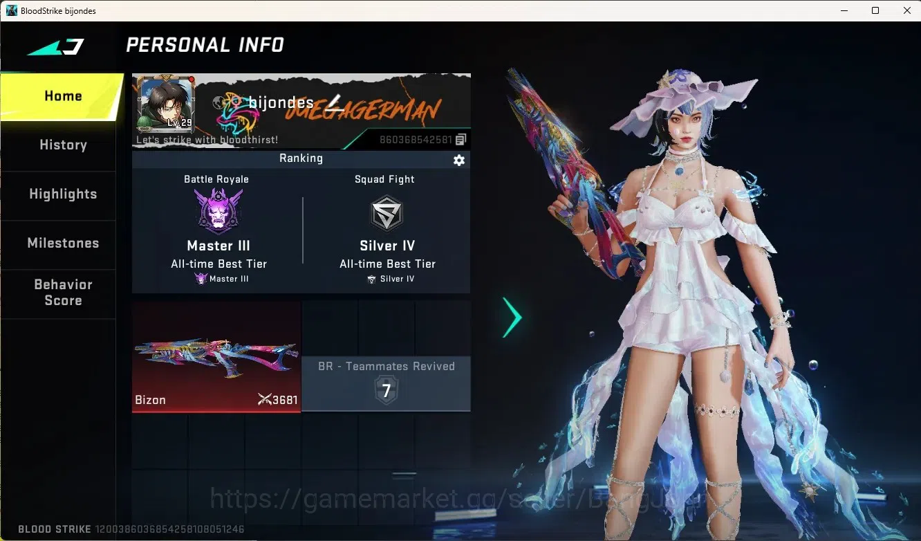 Blood Strike Accounts Others ASIA|Eternal Gun: Bizon - Seraph|Ultra Melee The Iron|1 Ultra Gun:AUG-Apocalypse|7 Legendary 1