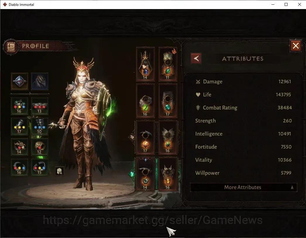 Diablo Immortal Accounts High-End SA - Malah|CS ON|Lv60(650)|Necromancer|CR 38484|Reso 510|Paragon Maledictor|Inferno 4
