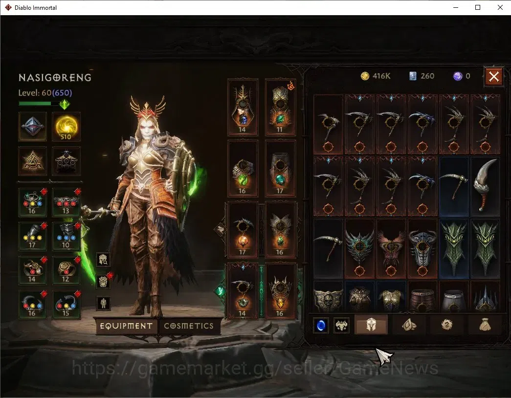 Diablo Immortal Accounts High-End SA - Malah|CS ON|Lv60(650)|Necromancer|CR 38484|Reso 510|Paragon Maledictor|Inferno 7