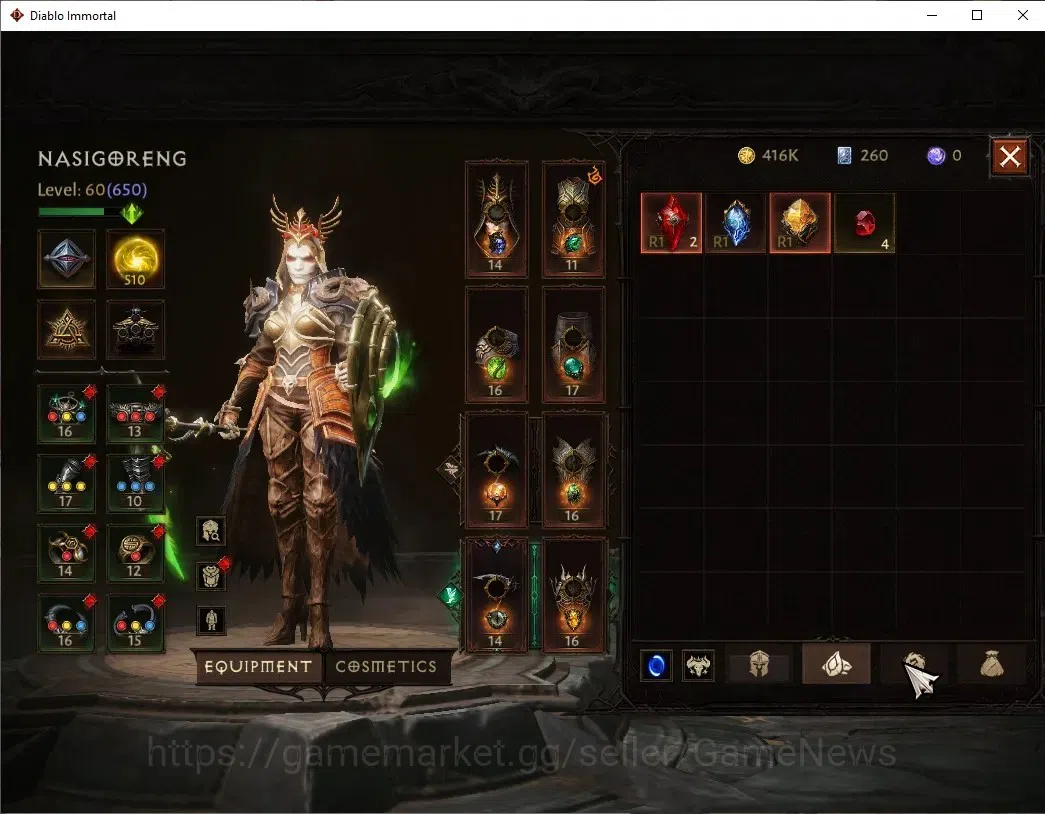 Diablo Immortal Accounts High-End SA - Malah|CS ON|Lv60(650)|Necromancer|CR 38484|Reso 510|Paragon Maledictor|Inferno 8