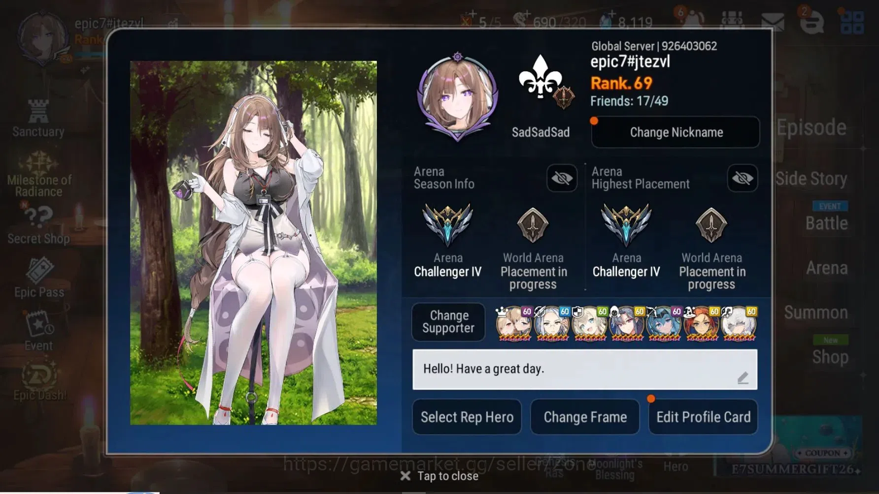 Epic Seven Accounts High-End Global|19 ML(LOTScales,R&L,SPPolitis,LC Bellona,Arbiter Vildred,Etc.)|PoH ON|SS 8.1K|985 MM|32 1