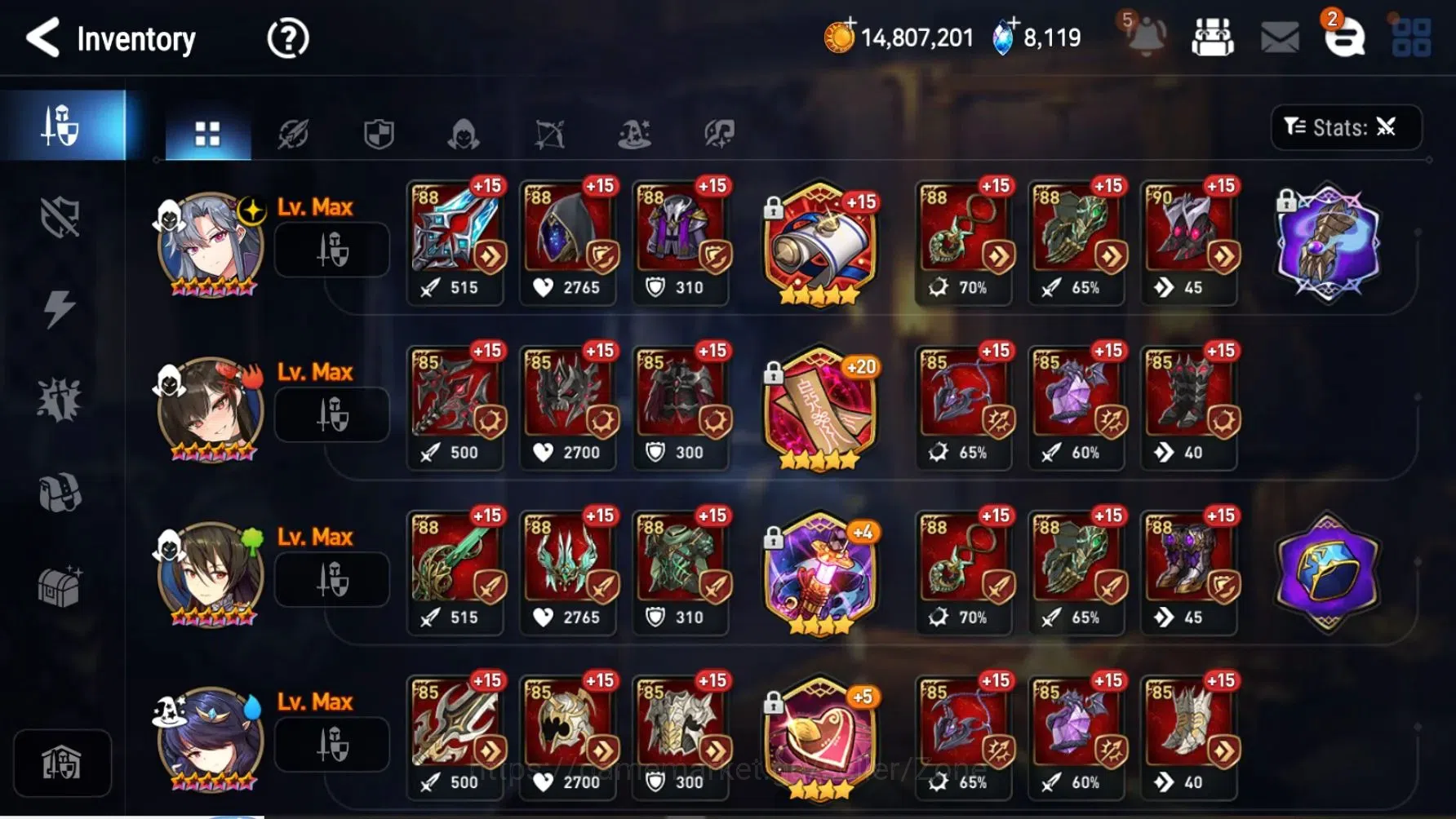 Epic Seven Accounts High-End Global|19 ML(LOTScales,R&L,SPPolitis,LC Bellona,Arbiter Vildred,Etc.)|PoH ON|SS 8.1K|985 MM|32 17