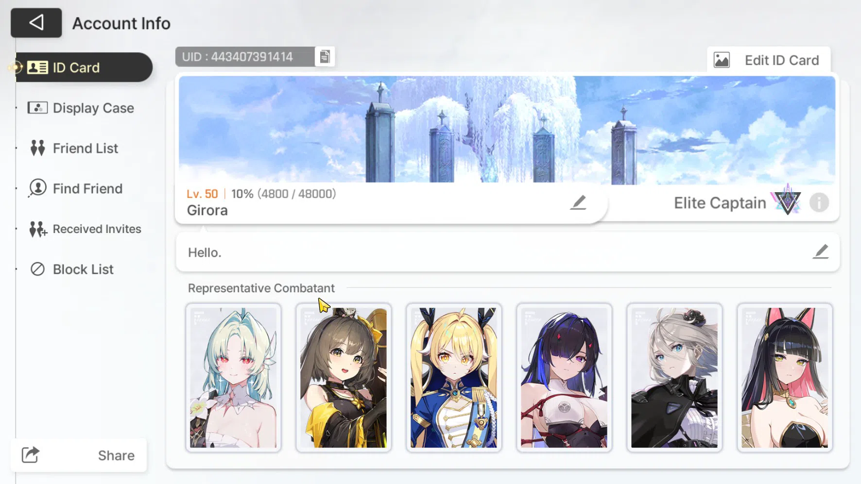 Chaos Zero Nightmare Accounts GLOBAL | Lv 50 | 6 Limit, Heidemarie EM 2, Rita, Tiphera, Chizuru, Veronica, Renoa | Crystal 1