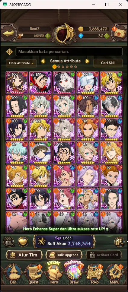 The Seven Deadly Sins: Grand Cross Accounts ASIA | 2,7M CC | 8 UR | 1 Collab | UR Merlin and E image 1