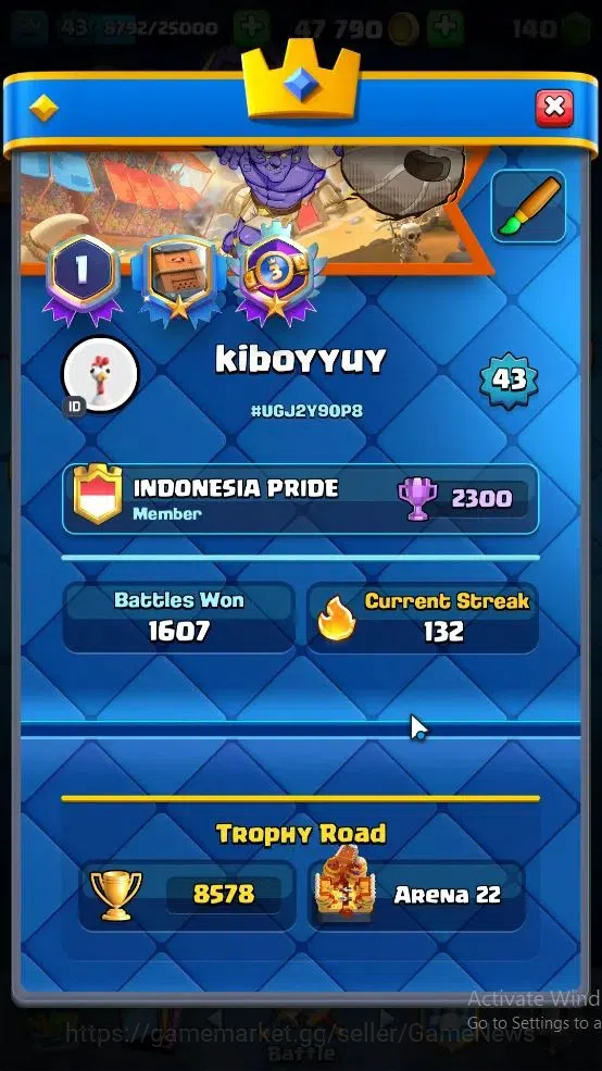 Clash Royale Accounts Lv 43|KTL 14|Trophy 8578|Card 121|8 EVO,4 Hero,21  image 3