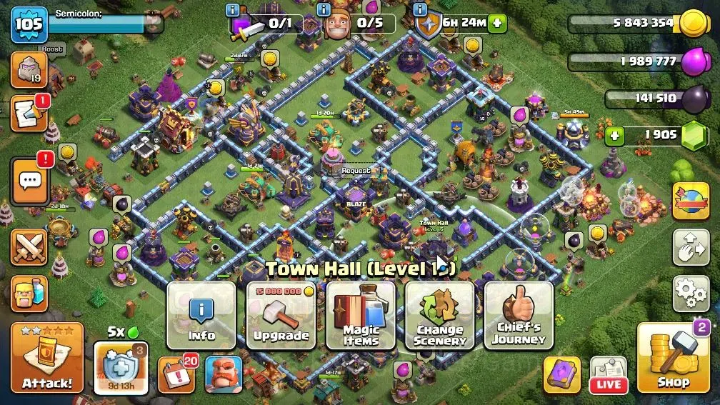 Clash of Clans Accounts High-End LV 105|TH 15-BH 7|HH 9|Limited Skin|BK 61,AQ 64,GW 29,MP 5,RC 14,DD 1|BM 14,BC 2|1905 1