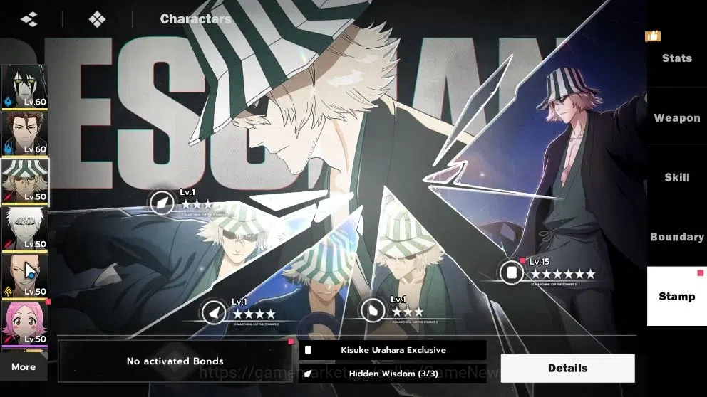 BLEACH: Soul Resonance Accounts NUVERSE SEA|Lv46|6 SSR|5 Sign|(Ulquiorra,Aizen,Urahara,Ikkaku,Tosen)+Stamp,Ichigo IH|+10 10