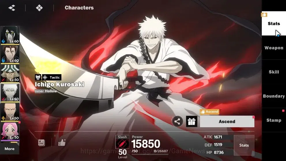 BLEACH: Soul Resonance Accounts NUVERSE SEA|Lv46|6 SSR|5 Sign|(Ulquiorra,Aizen,Urahara,Ikkaku,Tosen)+Stamp,Ichigo IH|+10 11