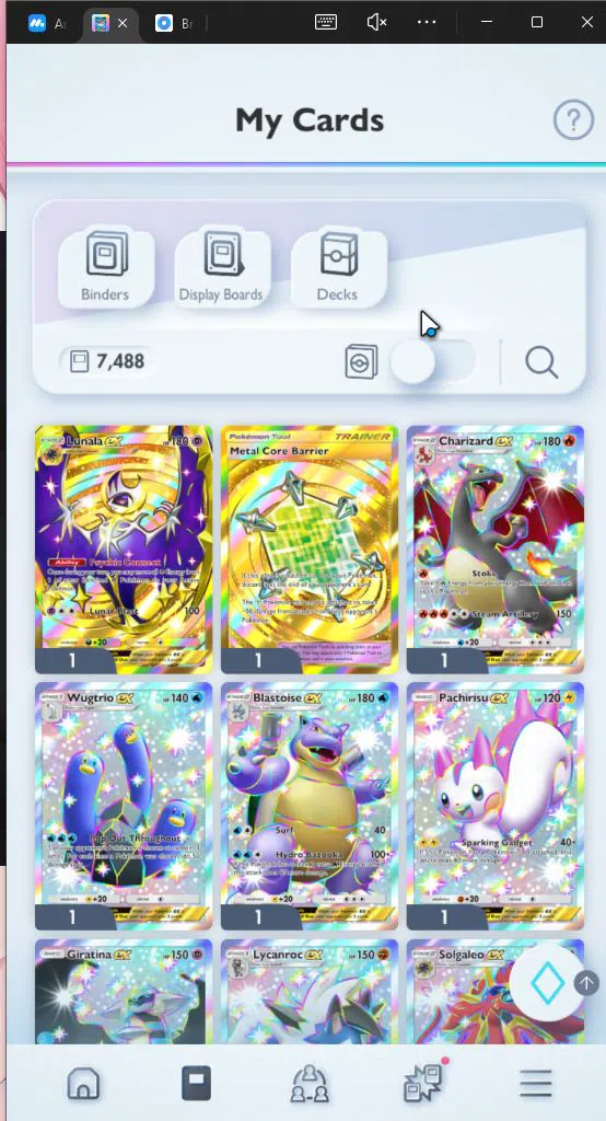 EN 7.4K Card|121+ EX|2Crown(Lunala,MetalC Barier)44Shiny|MegaDeck(Charizardx,Swampert,Scizor,Gengar,et)332K Dust|CheckSS|PKM1063 Pokémon TCG Pocket Mid-Level EN 7.4K Card|121+ EX|2Crown(Lunala,MetalC Barier)4 image 1
