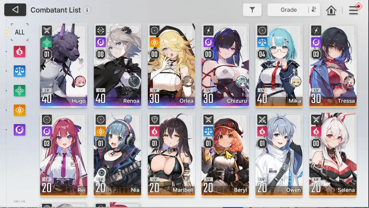 Chaos Zero Nightmare Accounts GLOBAL Lv 33 |4 SSR (HugoM1,Renoa,Orlea,Chizuru) 10SR[(Mika4,TressaM3,ReiM3,Etc)7 SR partner 2